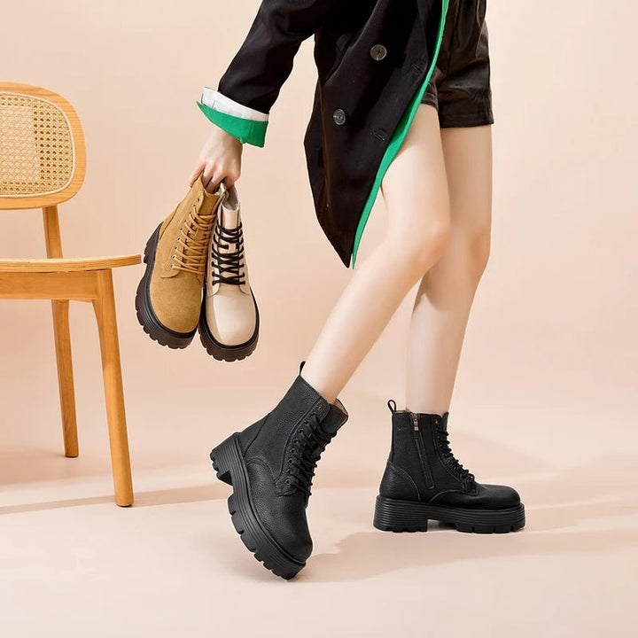 Fur - Lined Leather Ankle Boots – Winter Marton Style - VeauBeauty