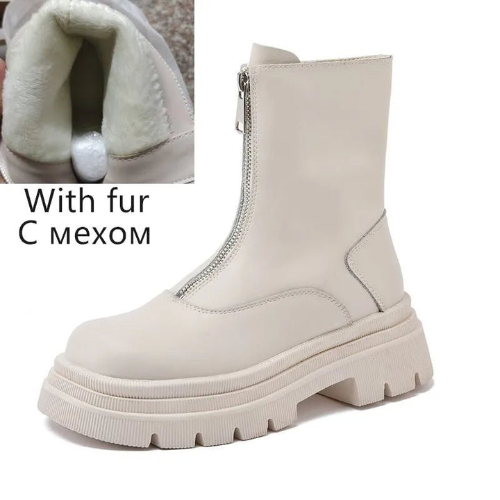 Genuine Leather Chelsea Boots – Warm Plush Lined Winter Ankle Boots for Women - VeauBeauty