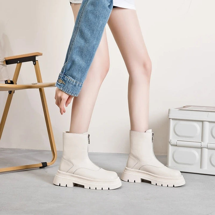 Genuine Leather Chelsea Boots – Warm Plush Lined Winter Ankle Boots for Women - VeauBeauty