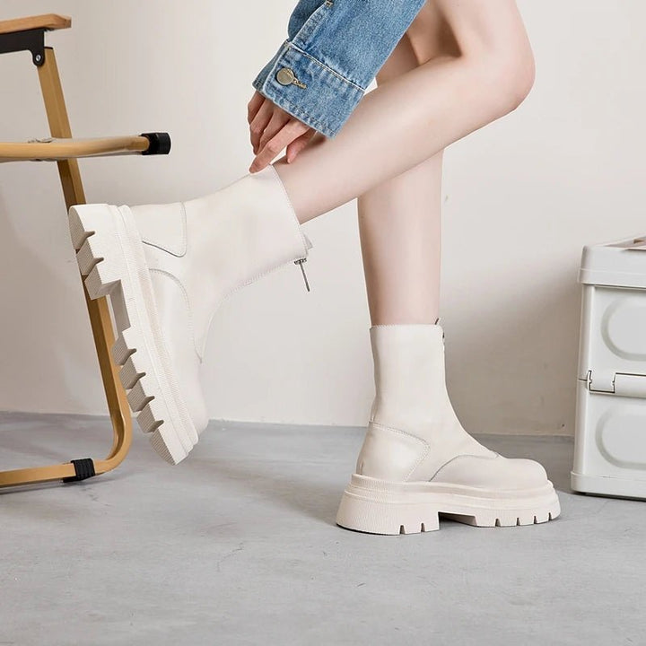 Genuine Leather Chelsea Boots – Warm Plush Lined Winter Ankle Boots for Women - VeauBeauty
