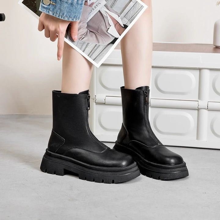 Genuine Leather Chelsea Boots – Warm Plush Lined Winter Ankle Boots for Women - VeauBeauty