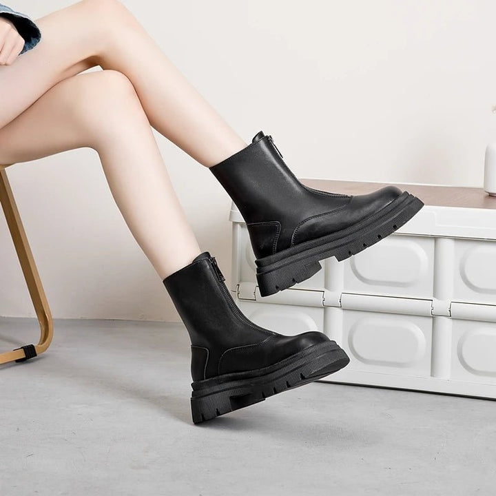 Genuine Leather Chelsea Boots – Warm Plush Lined Winter Ankle Boots for Women - VeauBeauty