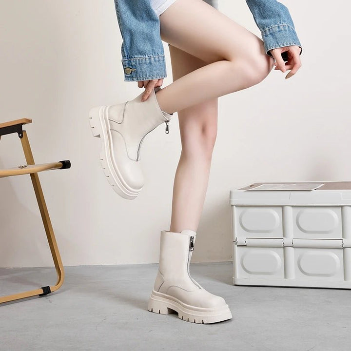 Genuine Leather Chelsea Boots – Warm Plush Lined Winter Ankle Boots for Women - VeauBeauty