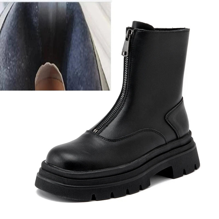 Genuine Leather Chelsea Boots – Warm Plush Lined Winter Ankle Boots for Women - VeauBeauty