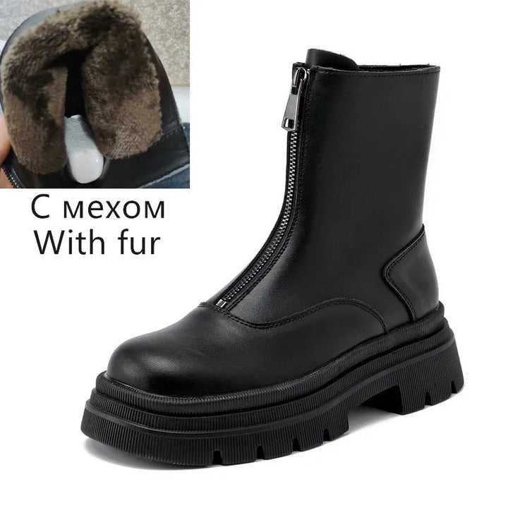 Genuine Leather Chelsea Boots – Warm Plush Lined Winter Ankle Boots for Women - VeauBeauty