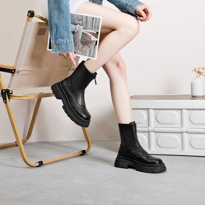 Genuine Leather Chelsea Boots – Warm Plush Lined Winter Ankle Boots for Women - VeauBeauty