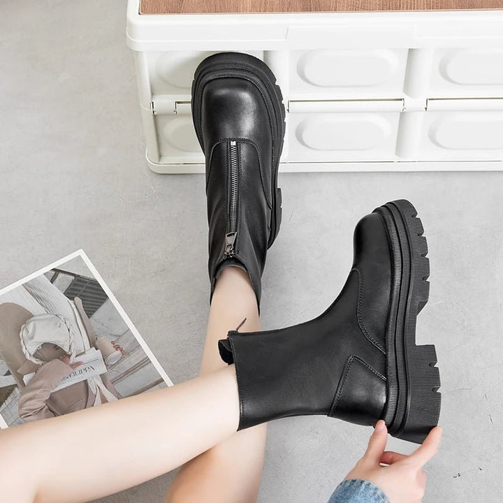 Genuine Leather Chelsea Boots – Warm Plush Lined Winter Ankle Boots for Women - VeauBeauty