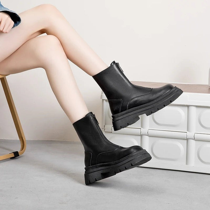 Genuine Leather Chelsea Boots – Warm Plush Lined Winter Ankle Boots for Women - VeauBeauty