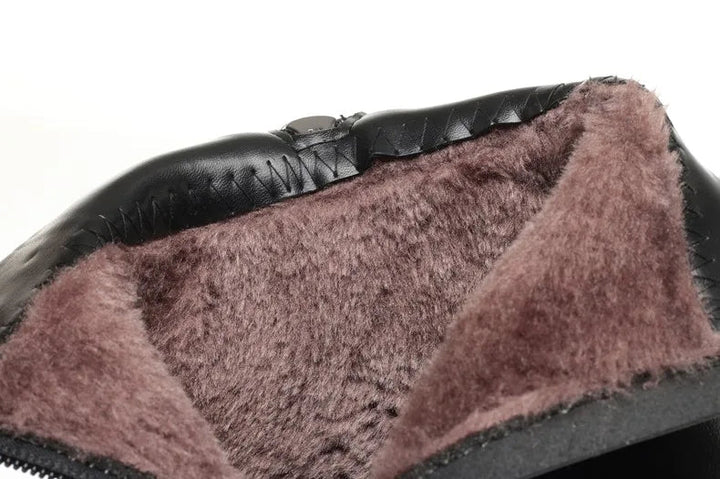 Genuine Leather High Heel Ankle Boots – Wool Lined Winter Biker Boots for Women - VeauBeauty