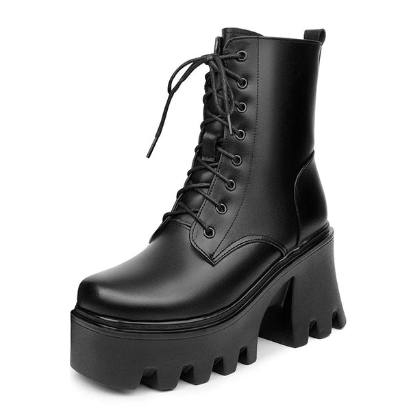 Genuine Leather High Heel Ankle Boots – Wool Lined Winter Biker Boots for Women - VeauBeauty