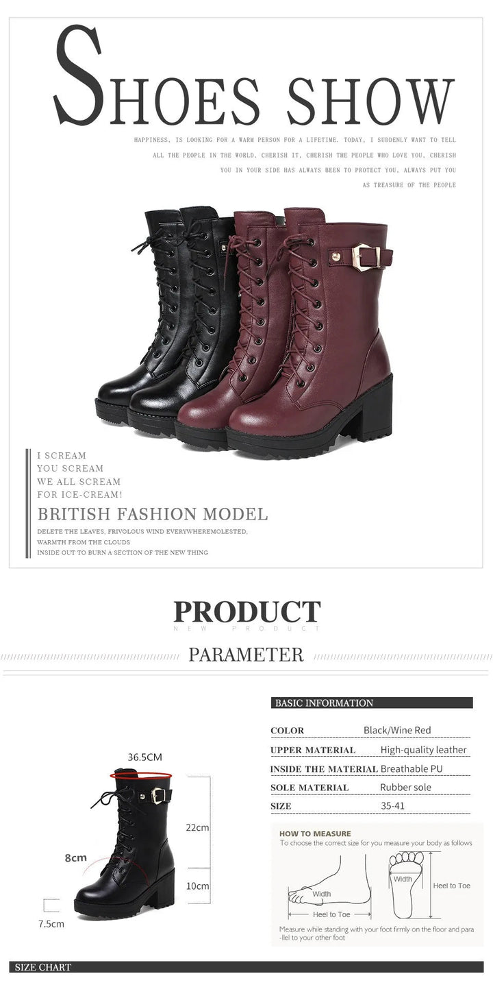 Genuine Leather High Heel Mid - Calf Snow Boots – Warm Wool Lined Winter Boots for Women - VeauBeauty