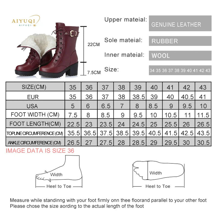 Genuine Leather High Heel Mid - Calf Snow Boots – Warm Wool Lined Winter Boots for Women - VeauBeauty