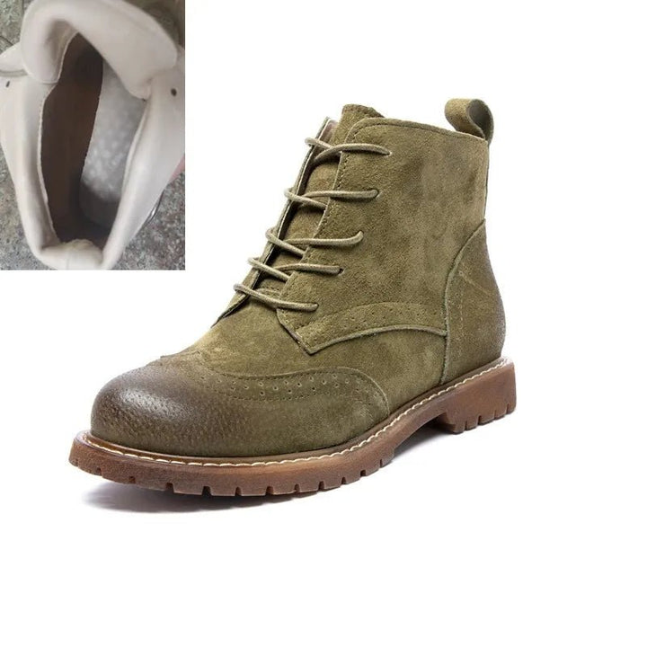 Genuine Leather Lace - Up Ankle Boots – Retro Suede Fur - Lined Women’s Booties - VeauBeauty