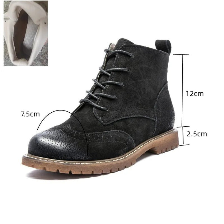 Genuine Leather Lace - Up Ankle Boots – Retro Suede Fur - Lined Women’s Booties - VeauBeauty