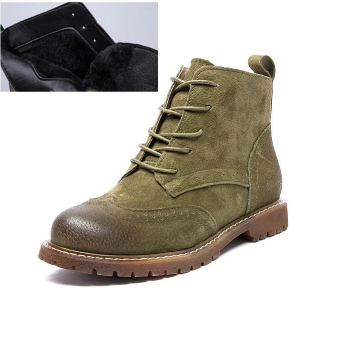 Genuine Leather Lace - Up Ankle Boots – Retro Suede Fur - Lined Women’s Booties - VeauBeauty
