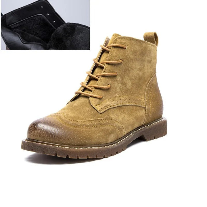 Genuine Leather Lace - Up Ankle Boots – Retro Suede Fur - Lined Women’s Booties - VeauBeauty