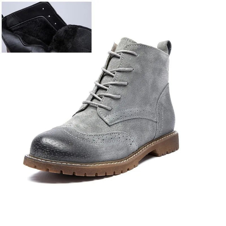 Genuine Leather Lace - Up Ankle Boots – Retro Suede Fur - Lined Women’s Booties - VeauBeauty