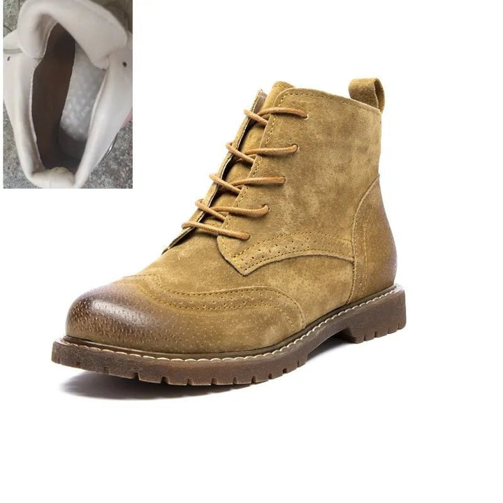 Genuine Leather Lace - Up Ankle Boots – Retro Suede Fur - Lined Women’s Booties - VeauBeauty