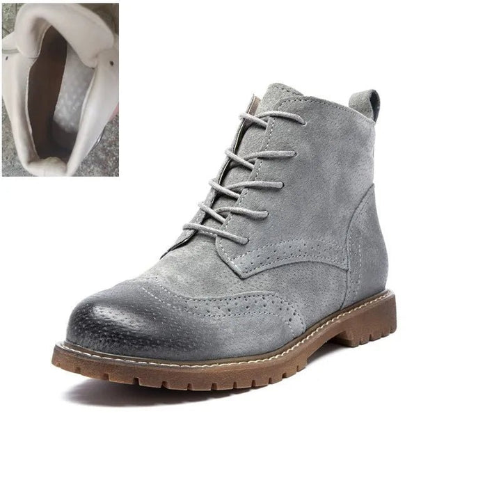 Genuine Leather Lace - Up Ankle Boots – Retro Suede Fur - Lined Women’s Booties - VeauBeauty