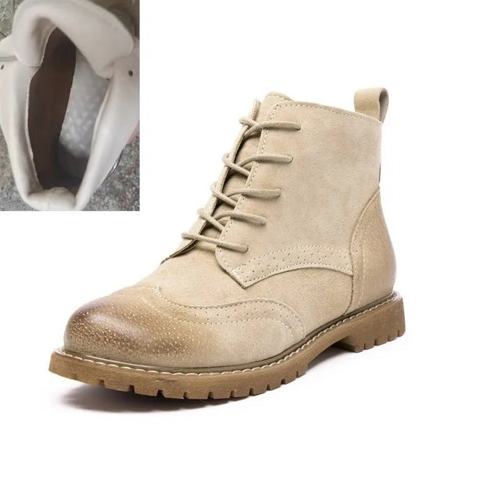 Genuine Leather Lace - Up Ankle Boots – Retro Suede Fur - Lined Women’s Booties - VeauBeauty