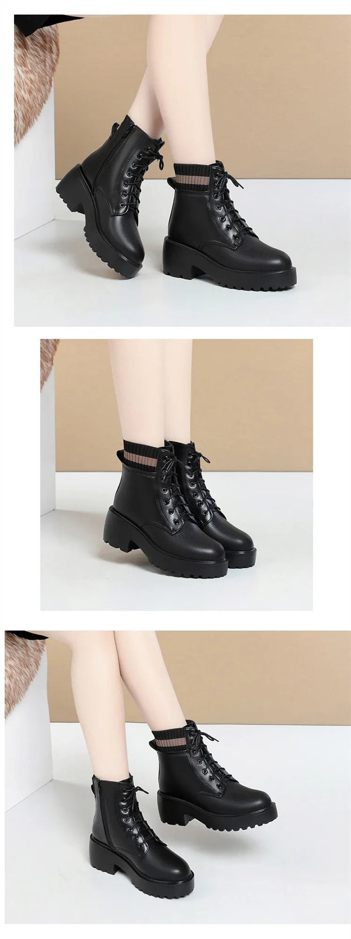 Genuine Leather Warm Sock Boots – Women’s Winter Zip Short Boots Large Size - VeauBeauty
