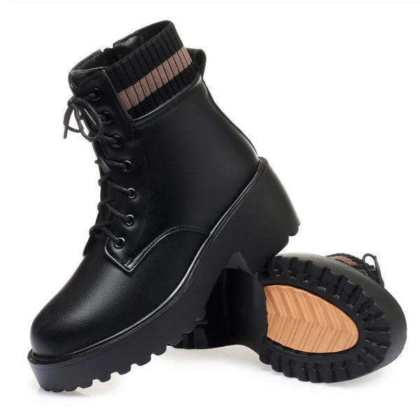 Genuine Leather Warm Sock Boots – Women’s Winter Zip Short Boots Large Size - VeauBeauty
