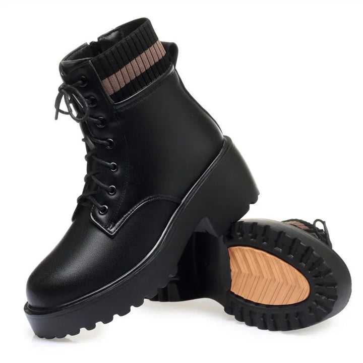 Genuine Leather Warm Sock Boots – Women’s Winter Zip Short Boots Large Size - VeauBeauty