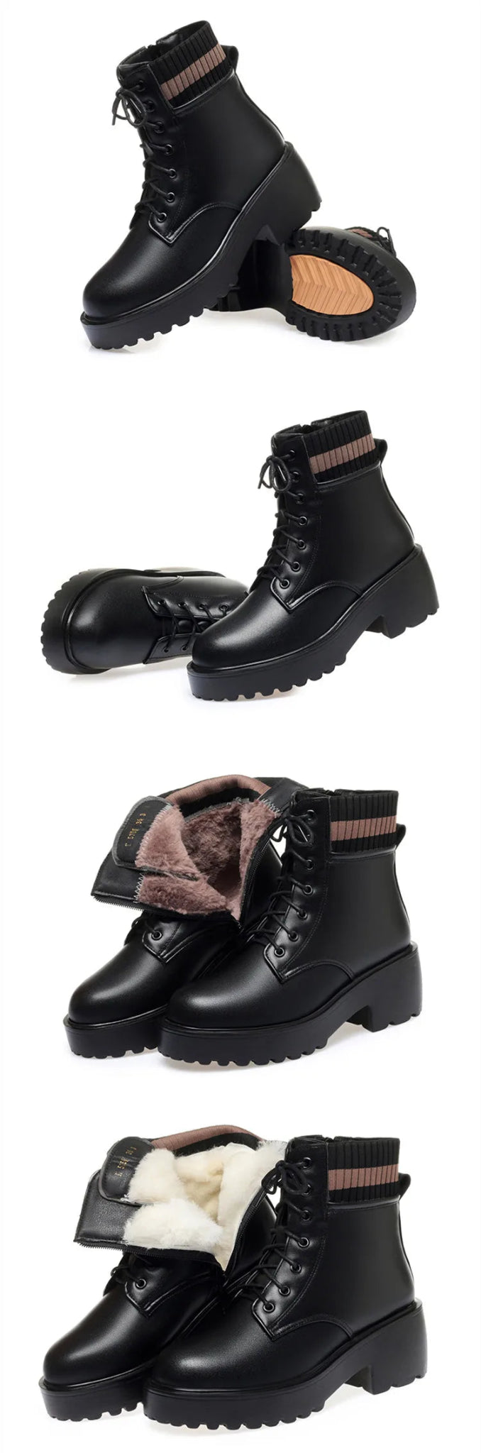 Genuine Leather Warm Sock Boots – Women’s Winter Zip Short Boots Large Size - VeauBeauty