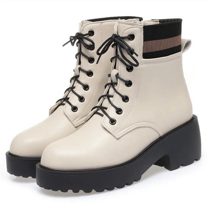 Genuine Leather Warm Sock Boots – Women’s Winter Zip Short Boots Large Size - VeauBeauty