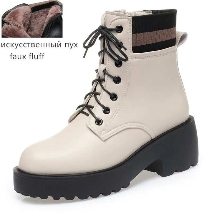 Genuine Leather Warm Sock Boots – Women’s Winter Zip Short Boots Large Size - VeauBeauty