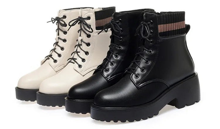 Genuine Leather Warm Sock Boots – Women’s Winter Zip Short Boots Large Size - VeauBeauty