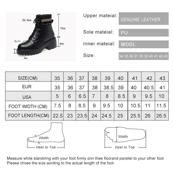 Genuine Leather Warm Sock Boots – Women’s Winter Zip Short Boots Large Size - VeauBeauty