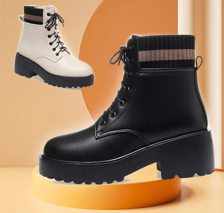 Genuine Leather Warm Sock Boots – Women’s Winter Zip Short Boots Large Size - VeauBeauty