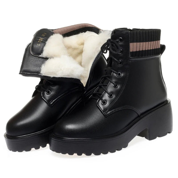 Genuine Leather Warm Sock Boots – Women’s Winter Zip Short Boots Large Size - VeauBeauty