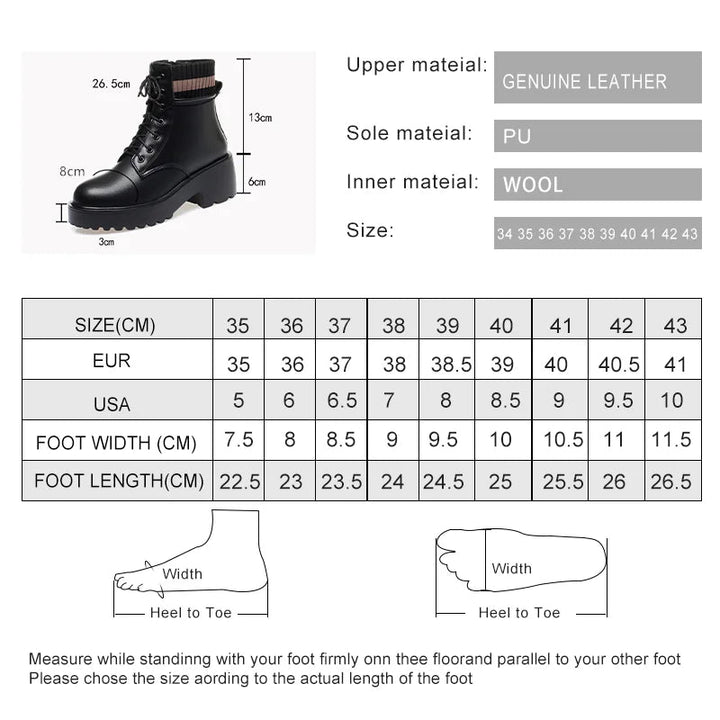 Genuine Leather Warm Sock Boots – Women’s Winter Zip Short Boots Large Size - VeauBeauty