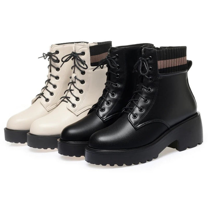 Genuine Leather Warm Sock Boots – Women’s Winter Zip Short Boots Large Size - VeauBeauty