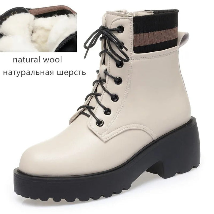Genuine Leather Warm Sock Boots – Women’s Winter Zip Short Boots Large Size - VeauBeauty