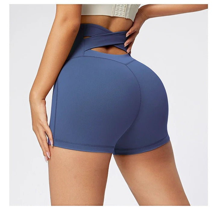 High Waist Hip Lift Yoga Shorts – Women's Cross Back Workout Fitness Biker Shorts - VeauBeauty