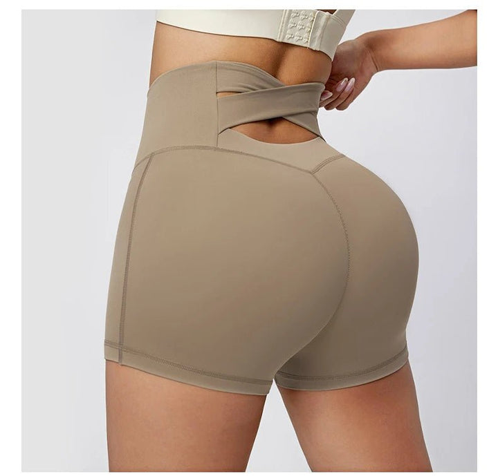 High Waist Hip Lift Yoga Shorts – Women's Cross Back Workout Fitness Biker Shorts - VeauBeauty