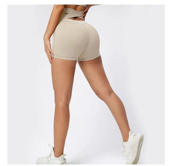 High Waist Hip Lift Yoga Shorts – Women's Cross Back Workout Fitness Biker Shorts - VeauBeauty