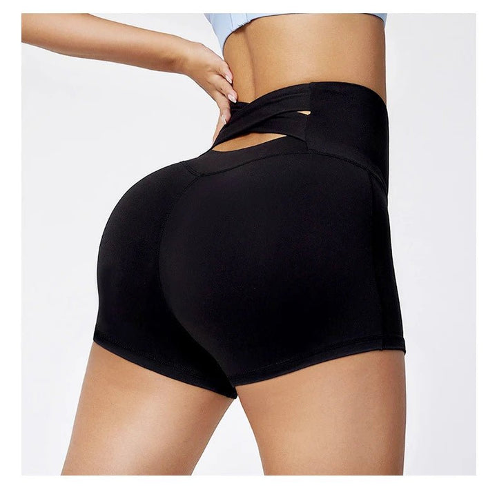 High Waist Hip Lift Yoga Shorts – Women's Cross Back Workout Fitness Biker Shorts - VeauBeauty
