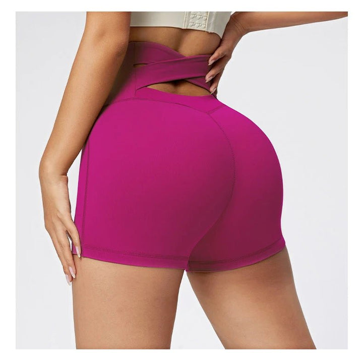 High Waist Hip Lift Yoga Shorts – Women's Cross Back Workout Fitness Biker Shorts - VeauBeauty