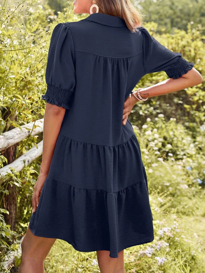 Johnny Collar Short Sleeve Mini Dress - VeauBeauty