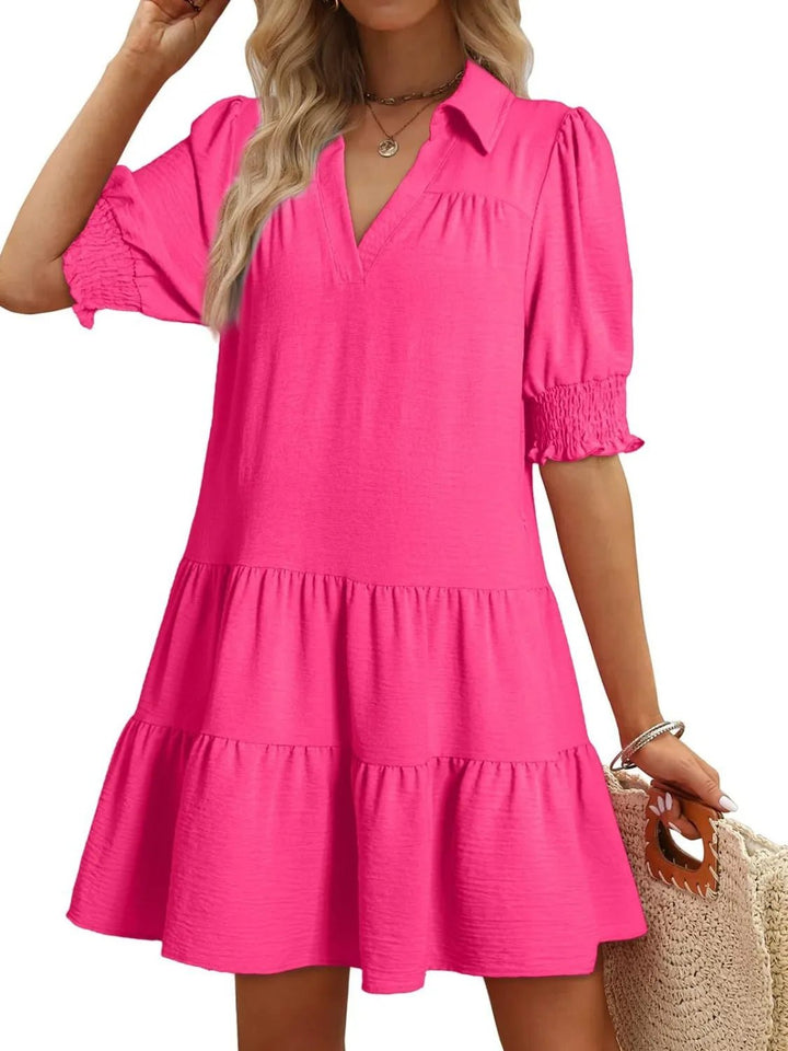 Johnny Collar Short Sleeve Mini Dress - VeauBeauty