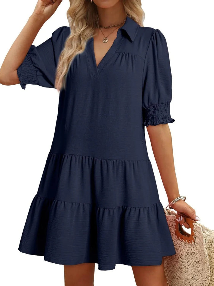 Johnny Collar Short Sleeve Mini Dress - VeauBeauty