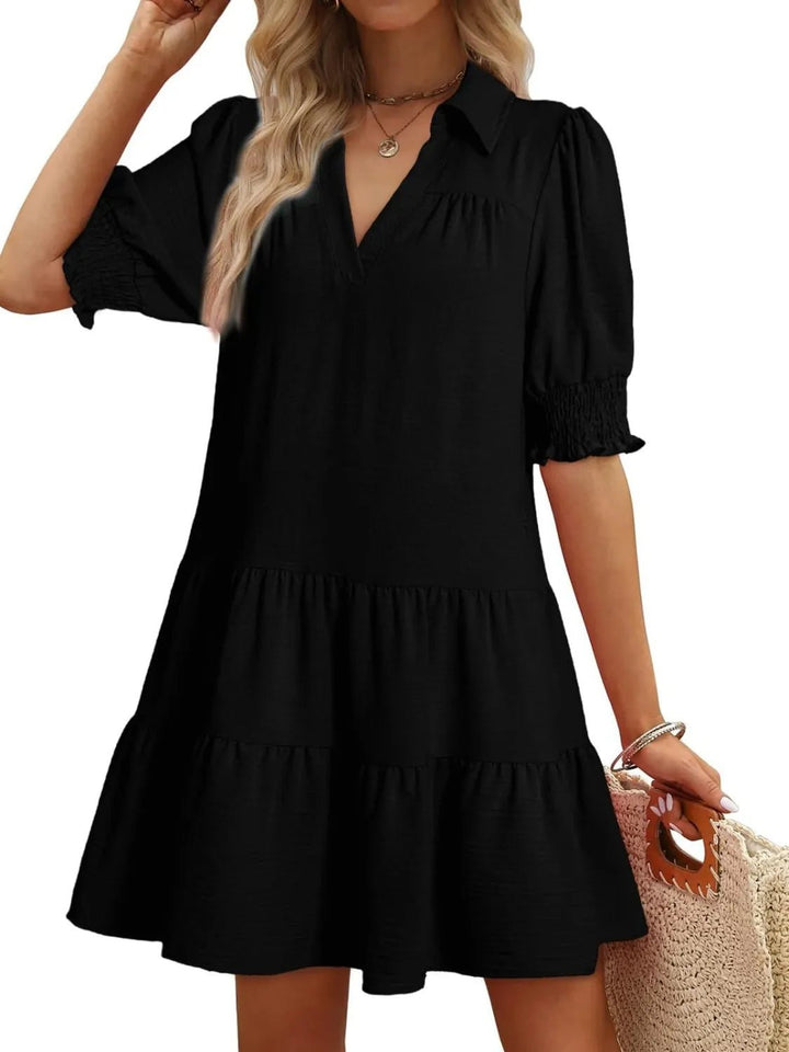Johnny Collar Short Sleeve Mini Dress - VeauBeauty