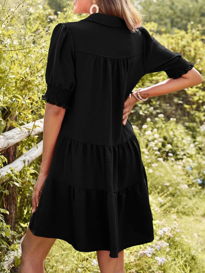 Johnny Collar Short Sleeve Mini Dress - VeauBeauty