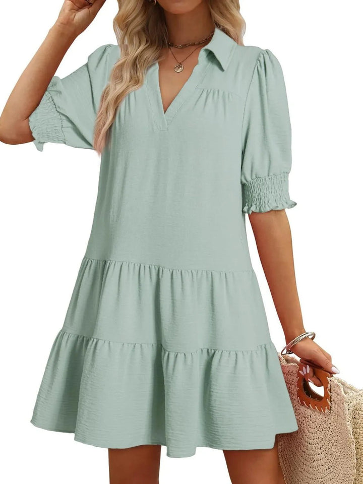 Johnny Collar Short Sleeve Mini Dress - VeauBeauty