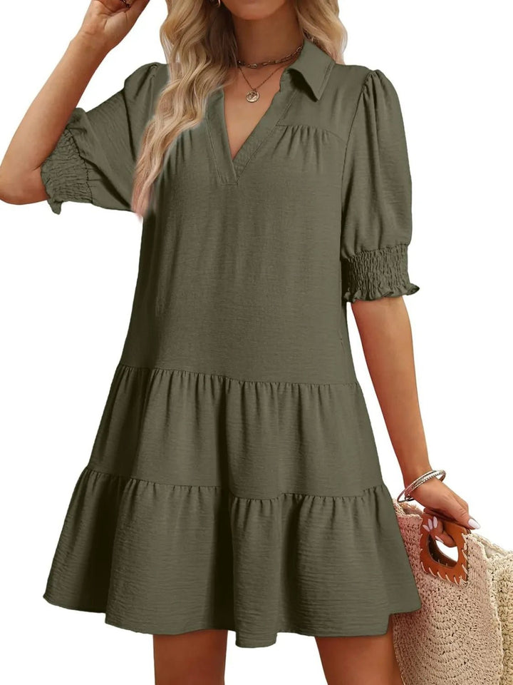 Johnny Collar Short Sleeve Mini Dress - VeauBeauty