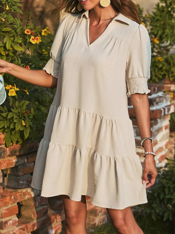 Johnny Collar Short Sleeve Mini Dress - VeauBeauty